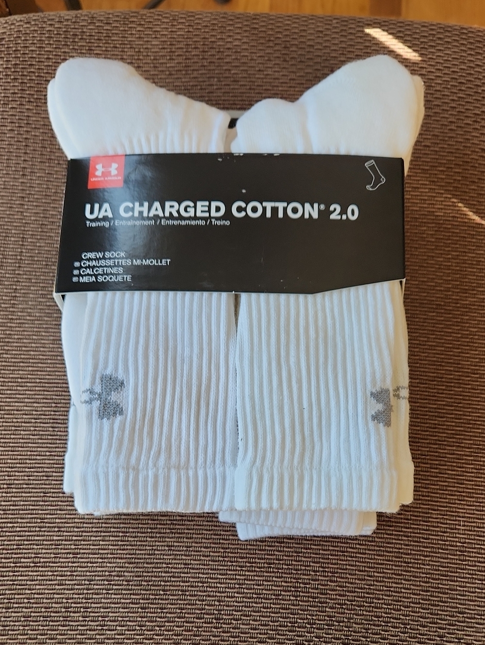 Under Armour UA Charged Cotton 2.0 Crew Socks - White